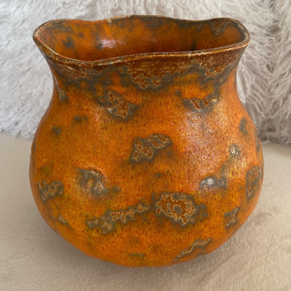 RARE Royal Haeger Sunset Orange Peel Volcanic Lava Glaze Ceramic Pot Vintage